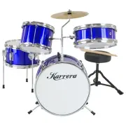 Karrera 4 piece Acoustic Drum Set Junior Drums Kit Musical for Children, Blue