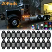20 Pods RGB LED Rock Lights Underbody Lamp Music Chasing 12V For Truck UTV ATV