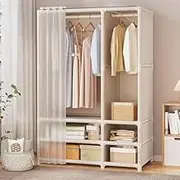 Portable Wardrobe Rack,Cloth Wardrobe,Portable Wardrobe, Canvas Wardrobe with Dust Cover Hangers Wide Top Partition Storage, Cloth Wardrobe Used for Storing Clothes Shoes and Bags in The Bed