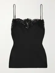 [Stella McCartney] Stella McCartney - + Net Sustain Lace-trimmed Satin Camisole - Black - IT40 IT 40 Black