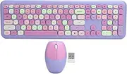 Wireless Keyboard and Mouse Combo, 2.4G Slim Full Size Colorful Keyboard Mouse Set, 110 Keys Cute Round Retro Typewriter Keyboard for Windows, Computer, PC, Notebook, Laptop(Purple)