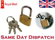 Small Brass Padlock Mini Luggage Suitcase Travel Zip Bag 20mm Size 3 Keys