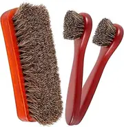 [LUNYUG] 3Pcs Horsehair Shoes Brush Kit Leather Shoes Polish Brushes with Long Handle Soft Horsehair Boots Brushes Horsehair Cleaning Brush Set for Shoes Boots Bags Car Seat (Brush)