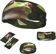 FJWSLCH Peace Tree Frog Headbands for Women Men Non Slip Workout Sweatbands Adjustable Sports Hair Bands Elastic Head Bands Moisture Wicking Hairband for Running, Cycling, Yoga, Spa