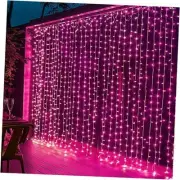 300 LED Curtain String Lights, Valentine's Day Fairy Lights for Bedroom Pink