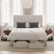 Emilie Double Ivory White Boucle Four Extra Large Drawer Bed Frame