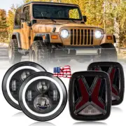 New 7" LED Headlights Hi/Lo + Smoke Tail Lights Combo For Jeep Wrangler TJ CJ (for: Jeep)