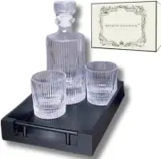 Water Carafe Whiskey Decanter Set with Tray Liquor and Ribbed Cups Wine Tequila