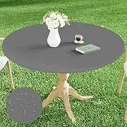 Smiry Round Picnic Tablecloth, Waterproof Elastic Fitted Table Covers for 45" - 56" Tables, Wipeable Flannel Backed Vinyl Tablecloths for Camping, Indoor, Outdoor, Grey
