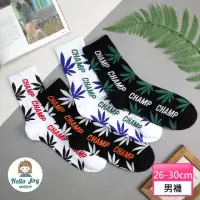 在飛比找momo購物網優惠-【哈囉喬伊】韓國襪子 CHAMP大麻葉加大男性中筒襪 男襪 