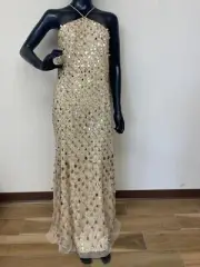 Aidan Mattox Women's Gold Sleeveless Halter Neckline Beaded Mermaid Gown NWT