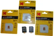 5 KODAK 64GB TF MICRO SD CARDS CLASS 10 U3 MOBILE, 2 adapters and shipping