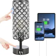 Hong-In Crystal Table Lamp,Black Lamp with USB C+A Ports, 3 Way Dimmable Light w