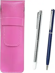 2 Pack Pink Grain Leather Pen Case Metal Indicator Stick and Slim Swivel Ballpoint Pen Set, Blue, SASP-701S-PD04-L-2
