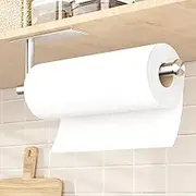 Paper Towel Holder Under Cabinet - 1 Pack Brushed Silver, Self-Adhesive or Drilling Mount, Sturdy Stainless Steel Space-Saving Rack for Kitchen, Bathroom, RV, Rental-Friendly Design