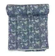 Cotton Indian Kantha Quilt Hand Block Print Bedspread Art King Size Blanket