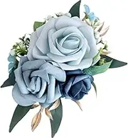 Rose Wrist Corsage Bracelets Bridal Wedding Prom Artificial Flower Wristlet Band Bridesmaid Hand Decor Wristband for Homecoming Ceremony Anniversary (Blue, One Size)