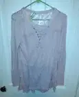 American Rag Crochet-Trim Lace-Up Waffle-Knit Top in Pale Mauve, Size Large