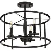 Progress Lighting P350150 Durrell 3 Light 16"W Semi-Flush Drum - Black
