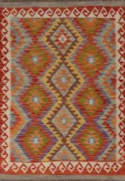 Dual-Sided Kilim Kelim Rugs Flatweave Wool Carpet 4x6 ft