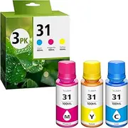 31 Ink Bottle Set Compatible with HP Smart Tank 7602 5101 651 5000 6001 7001 5103 7301 7006 7302 5102 7002 Refill Ink, Compatible with 31 Ink Bottle, 100 ML Ink 31,1VU26AN,1VU27AN,1VU28AN 3 Pack