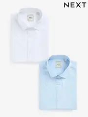 White/Blue Regular Fit Easy Care Short Sleeve Smart Shirts 2 Pack (912441) | $58