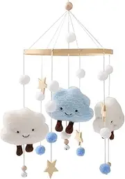Promise Babe Mobile Baby Wind Chimes with Felt Balls Clouds Stars Mobile Baby Room Wood Crocheted Mobile Baby Boys Girls Bed Bell Pendant for Hanging Baby Bed Cot Changing Table Decoration Blue