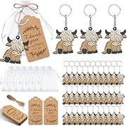 Kigeli 36 Sets Highland Cow Party Favors Baby Shower Keychains with Organza Bags Thank You Tags Cow Exchange Gifts for Gender Reveal Rewards Party Supplies(Cute)