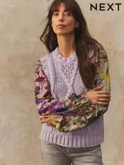 Purple Lilac Floral Pattern Layered Knitted Cable Tank (E94399) | $47