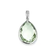 Sterling Silver Rhodium Plated Diamond Green Quartz Pendant