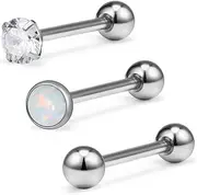 [Kwoencxi] Ocptiy 14G G23 Tongue Rings Hypoallergenic Tongue Piercings Barbells White Opal Diamond Internally Threaded Tongue Rings Pierercing Jewewelry for Women Men 16mm 5/8 inch