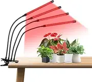 Mingzhe LED Grow Lights with Full Spectrum Clip Plant G g Lamp with Red Blue LED for Indoor Plants 10-Level Dimmable with 3/9/12H Timer 4-Head