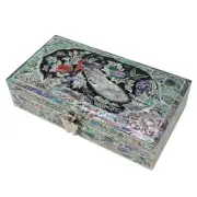 MOP Art Peacock Wood Keepsake Treasure Chest Jewelry Box Trinket Case Holder