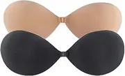 [XMSM] 3D Thin Sticky Bras For Women Push Up Invisible Bra Adhesive Bra Backless Strapless Nipple Covers 2 Pairs (Beige And Black)