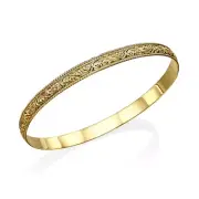 Moroccan Bangle in 14K Yellow Gold Vintage-Style Thick Stacking Solid Bracelet