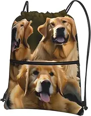 EdWal Golden Retrievers Print Drawstring Backpack Gym Bags Sports Bags With Zipper Pocket For Travel Beach, Black, One Size