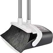 Broom and Dustpan Set, Dust Pan and Broom with Long Handle Heavy Duty Broom Dustpan Combo for Home Kitchen Office Indoor Outdoor Sweeping 55 Inch Broom for Floor Cleaning Standing Dustpan with Teeth