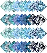 Soimoi Precut 10-inch Aaian Batik Prints Cotton Fabric Bundle Quilting Squares Charm Pack DIY Patchwork Sewing Craft- Sea Green & Blues