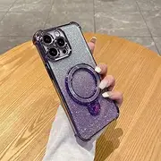 [PONRFEKT] Electroplated Glitter Case for Oppo A17 with Magnetic Stand,Transparent Protective Cover Gradient Glitter,Stylish Silicone Shockproof Cover-Purple