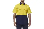 King Gee Mens Workcool Vented Cotton Drill Work Shirt K54008 - Yellow/Navy