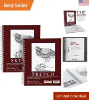 9" x 12" Sketch Book Pad, Pack of 2, 100 Sheets Each, 60lb 100gsm - Spiral Bo...