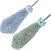 Ciieeo Set of 2 Fashionable Animal Design Quick Dry Hand Towels Hanging Towels for Kitchen Bathroom