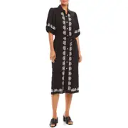 Karen Kane Embroidered Linen Blend Shirtdress in Black at Nordstrom, Size Small