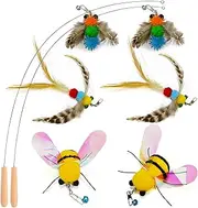 Adpartner Cat Wand Toys, 8-Pack Feather Teaser Cat Toy Set with 6 Insects Feather Refills & 2 Flexible Steel Wire Cat Teaser Wands, Interactive Cat Teaser Toys for Indoor Cats to Play Chase Exercise