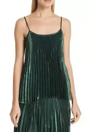 NWT- Vince Chevron Pleated Satin Sleeveless Tank Top, Forest - Size Small