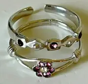 Handmade Adjustable 925 Silver Toe Ring With Swarovski Crystals (Set of 2 Rings)