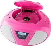 Reflexion CDR614 Boombox with CD and FM Radio with Mobile Phone Play Music via AUX Battery Operated Pink