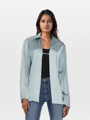 Blue Open Front & Black Blouse