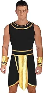 Vxuxlje Men's Ancient Egyptian Costume Tunic Dress King of Egypt Pharaoh Role Plat Outfits Sets