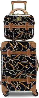 [World Traveler] Chariot Gatsby Vintage Style 2-Piece Hardside Carry-on Retro Train Case Spinner Luggage Set